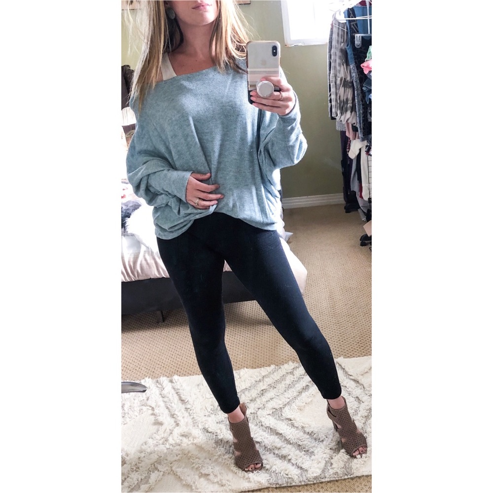 Blue Very Soft Off The Shoulder Sweater